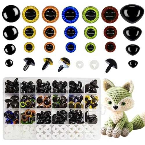 Nizdyzy 130pcs Safety Eyes and Noses for Amigurumi 8mm-26mm Black and Colorful Plastic Large Safety Eyes and Noses with Washers for Crocheting DIY Doll Making and Plush Animals Toy Crafting