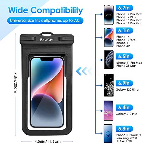 Ralvhra Universal Waterproof Phone Pouch - 2Pack, IPX8 Waterproof Phone Case with Lanyard Compatible with iPhone 14 13 12 11 XR X, Galaxy S22 S21, Pixel 4 XL up to 7