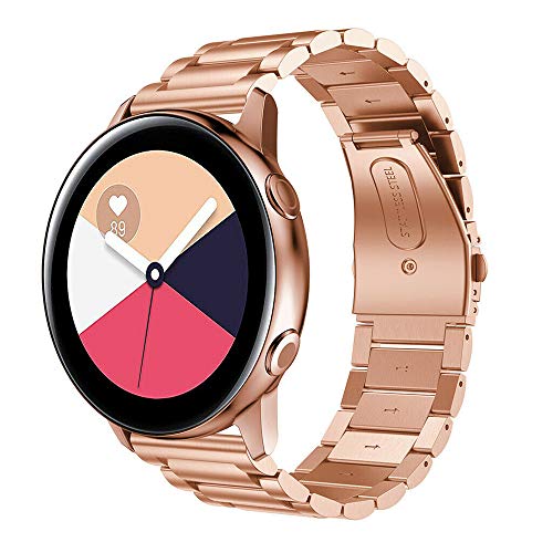 20mm Watchbands for Samsung Gear S2, MeiLiio Stainless Steel Wrist Band Metal Strap Compatible with Galaxy Watch 42mm/Galaxy Watch Active 40mm/Galaxy Watch Active2 40mm 44mm Band Women&Men (Rose Gold)