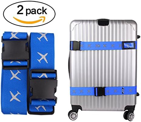 Heavy Superior Strength Extra Long Cross Luggage Strap Suitcase Travel Belt Tags Travel Bag Accessories 2 Pack (Blue)