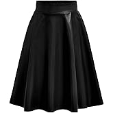 SweatyRocks Girl's PU Leather Flared Midi Skirt High Waisted Skater A Line Skirts