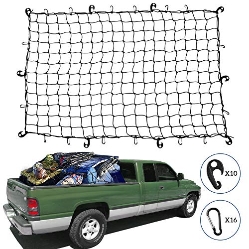 Cargo Net Mictuning 5x7 Heavy Duty Truck Bed Bungee Nets Stretches To 10x14 With 16pcs D Shape Aluminum Carabiners Universal For Pickup Truck Suv Trailer Boat Rv Cargo Bed Cover Accessories Exterior