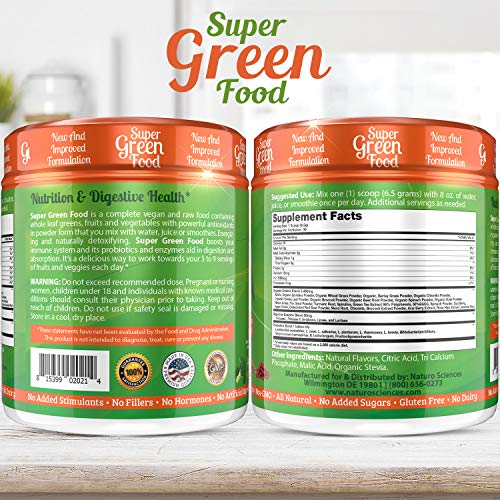 100% Natural Greens Powder, Over 10 Hard to Get Superfoods, Greens Supplement Powder 1 Month's Supply, Green Organic Blend with 1 Billion CFU Probiotics and 500mg Turmeric, Tangerine Flavor, 30 Svgs.