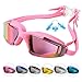 Unisex Adult Swim Goggles, No Leaking Anti-Fog UV Protection Professional Swimming Goggles For Youth Men and Women, Mirroed Lens And Wide Large Frame