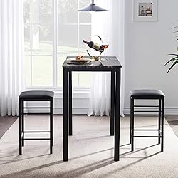 VECELO Bar Table Stools, 3 Pieces Rectangular