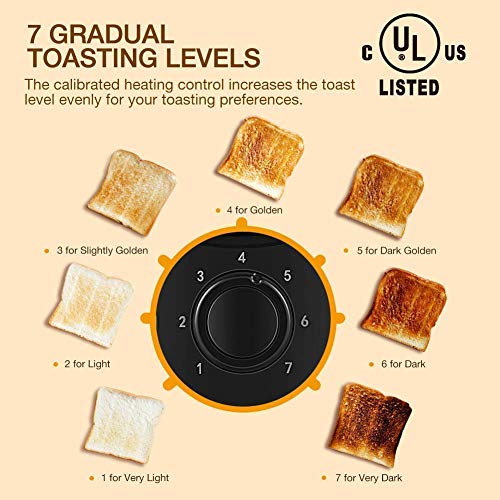 NOVETE Toaster 2 Slice, 2 Slice Toaster Wide Slot, Stainless Steel Toaster with 7 Shade Settings, Removable Crumb Tray, Defrost/Reheat/Cancel Functions, UL Certified Home Compact Toaster