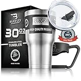 Tumbler SPILL PROOF lid 30 OZ , Free Bonus – removable handle - Stainless Steel, Double Walled Vacuum Insulation for Hot and Cold Drinks. by BAYZI