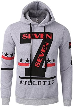 Santorini Island Men's Cotton Hooded Jacket Baseball Shirt Printing Letter Sweater (Large, Light Grey)