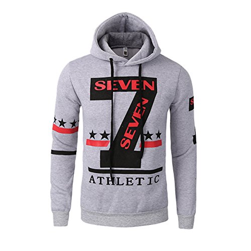 Santorini Island Men's Cotton Hooded Jacket Baseball Shirt Printing Letter Sweater (Large, Light Grey)