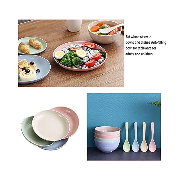 Surmounty Tableware Set 24 Pieces Camping Tableware Picnic Tableware Wheat Straw Dinner Service for 4 People Healthy Crockery Including Plates, Bowls, Cups, Forks, Spoons, Knives