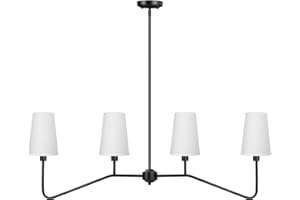 WuliFun 4-Light Island Lights, Kitchen Island Pendant Lighting Fixture, Industrial Linear Chandelier, Fabric Island Light for Kitchen, Black