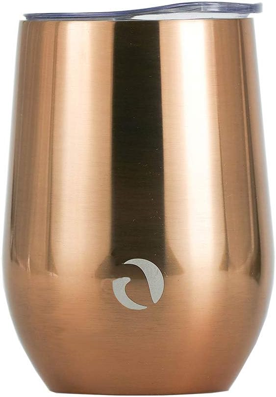 Drinco - Stainless Steel Wine Tumbler | Double Walled Triple Vacuum Insulated Stemless Wine Glass with Splash Proof Lid For Hot & Cold Drinks | California | 12oz | (Single, Sunset Copper)