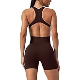 Wallace Athletics Short Athletic Bodysuit, Leotard Shorts - Workout Jumpsuits for Women Backless Tummy Control Seamless Tank Top Jumpsuit - (Brown) Large