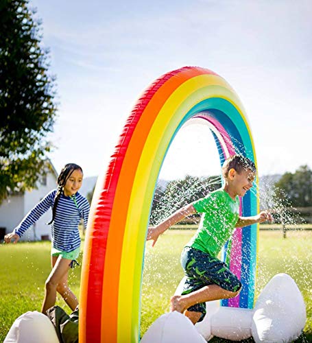 Zoostliss Rainbow Arch Sprinkler Summer Inflatable Water Spray Toy Giant Rainbow Cloud Yard Backyard Lawn Archway Outdoor Toys for Kids Adult Fun Play Games