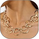 RTY Chunky Gold Statement Choker Necklace Geometry Circle Thick Chain Harmmer Bold Collar Jewelry for Women