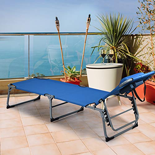 GYMAX Beach Chaise Lounge, Adjustabel Folding Sunbathing Recliner with