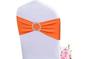 Albassa Chair Sashes Spandex Stretch Chair Bows with Buckle Slider for Wedding Party Decorations (Orange, 25PCS)
