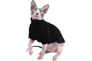 KITIPCOO Sphynx Cat Clothes Winter Thick Cotton T-Shirts Double-Layer Pet Clothes, Pullover Kitten Shirts with Sleeves, Hairless Cat Pajamas Apparel for Cats & Small Dogs (S (3.3-5 lbs), Black)