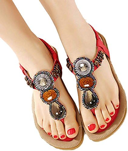 Nevera Ladies Flip-Flops Bohemian Elastic Strappy Thong Ankle Strap Sandals for Women