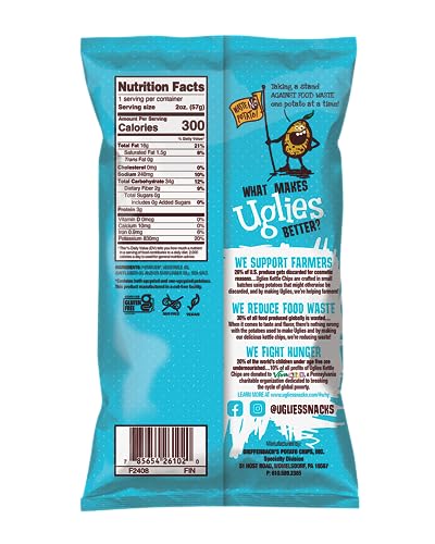 UGLIES KETTLE-COOKED POTATO CHIPS, GLUTEN-FREE SNACKS, KOSHER-FRIENDLY CHIPS, NON-GMO SNACKS FOR KIDS OR OFFICE, LUNCH SNACKS, INDIVIDUAL SNACK PACKS, SEA SALT POTATO CHIPS, 2 OZ. EACH, PACK OF 12