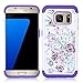 Galaxy S7 Case, HengTech (TM) Premium Durable Dual Layer Hard & Soft Hybrid Rhinestone Bling Armor Defender [ Anti Scratch ] Phone Case Cover Shell for Samsung Galaxy S7 (Floral- White/Purple)