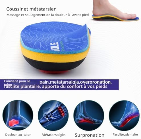 Semelles orthopédiques pour fasciite plantaire, soutien de la voûte plantaire, pour éperon calcanéen, pieds plats, douleurs aux pieds, semelles confortables pour homme et femme, bleues