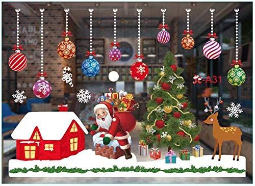 SanXingRui Christmas Window Stickers, Snow Flakes Stickers Christmas Window Decorations Window Clings Decal Wall Stickers, Glass Decal Mural New Year Christmas Decoration (caisetiezhi-1)