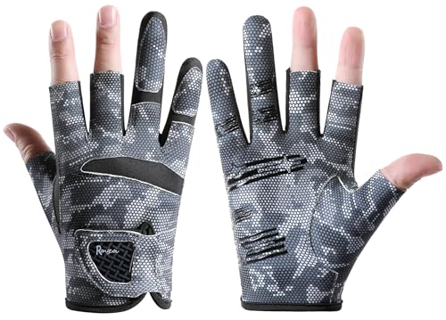 SUJAYU Fishing Gloves Men & Women, Anti-Slip & Breathable Laxuery Palm Kayak Gloves, 3-Cut Fingers UV Protection Gloves Ice Fishing Gloves Fly Fishing Accessories (Black, Large) at Amazon