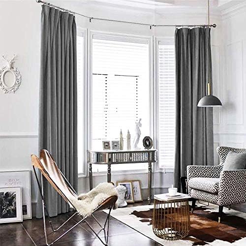 TOPICK 1 piece flannel velvet curtain with rod cover, energy saving and heat insulating, Polyester, grey, 130 cm x 175 cm (H x B)