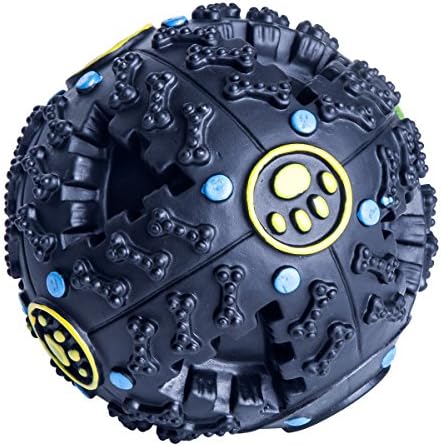 IQ Treat Ball Food Dispensing Toy,Squeaky Ball for Dog, Funny &amp; Durable Pet Toy (BLACK, M)
