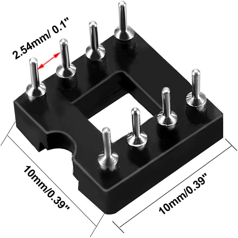 sourcing map 10pcs DIP IC Chip Socket Adaptor 2.54mm Pitch 7.6 Row Pitch 2 Row 8 Round Pins Soldering, Black, 8Pins 10Pcs - Image 3
