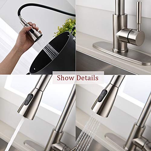 VESLA HOME Commercial High Arch Pull Down Sprayer Brushed Nickel Kitchen Sink Faucet, Swivel Single Lever Stainless Steel Kitchen Faucet With Deck Plate