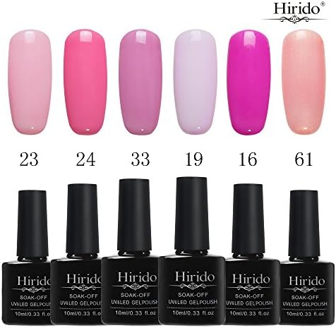 Gel Nail Polish Set, 6 Popular Fresh Pink Colors 0.33fl.oz each, Soak Off UV LED Gel Polish Kit Hirido Gel Nail Manicure Gift Set(pink)