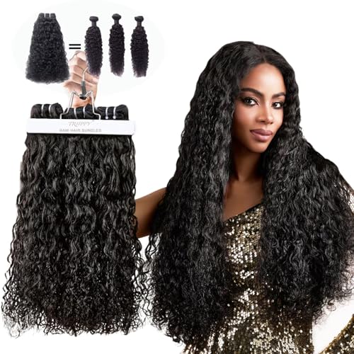 TRIIPPY Water Wave Bundles Human Hair,Curly 3 Bundles by 100% Raw Cambodian Human Hair,Triple Lifespan Over Regular Virgin Hair Bundle,No.1 Raw Hair Brand On Amazon(16 18 20 Inches,Natural Color)