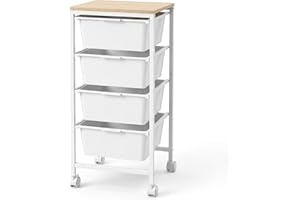 RELAX4LIFE 4-Drawer Rolling Storage Cart - Mobile Art Supply Craft Organizer on Wheels w/Wooden Tabletop & Metal Frame, Utili