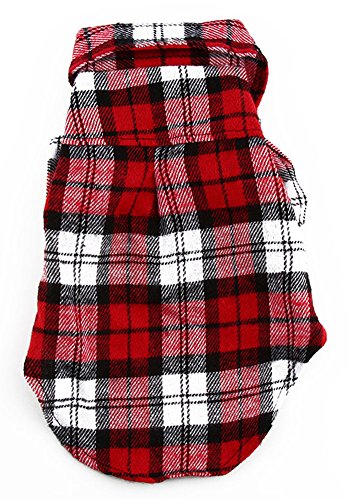 Zeroyoyo Pet Cat Dog Plaid T-shirt Cool Spring Summer Clothes Dog Apparel (XS, Red)