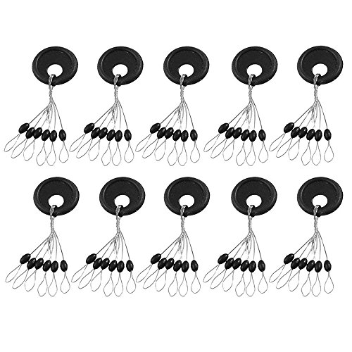 VIPMOON 100 Pcs Fishing Rubber Bobber Beads Stopper, 6 in 1 Float Sinker Stops, Black Oval, Float Stop Available, L