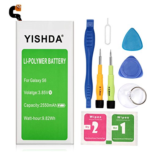Galaxy S6 Battey YISHDA 2550mAh Replacement Battery EB-BG920ABE for Samsung Galaxy S6 G920A G920P G920T G920V | Samsung S6 Spare Internal Battery with Remove Tool Kit