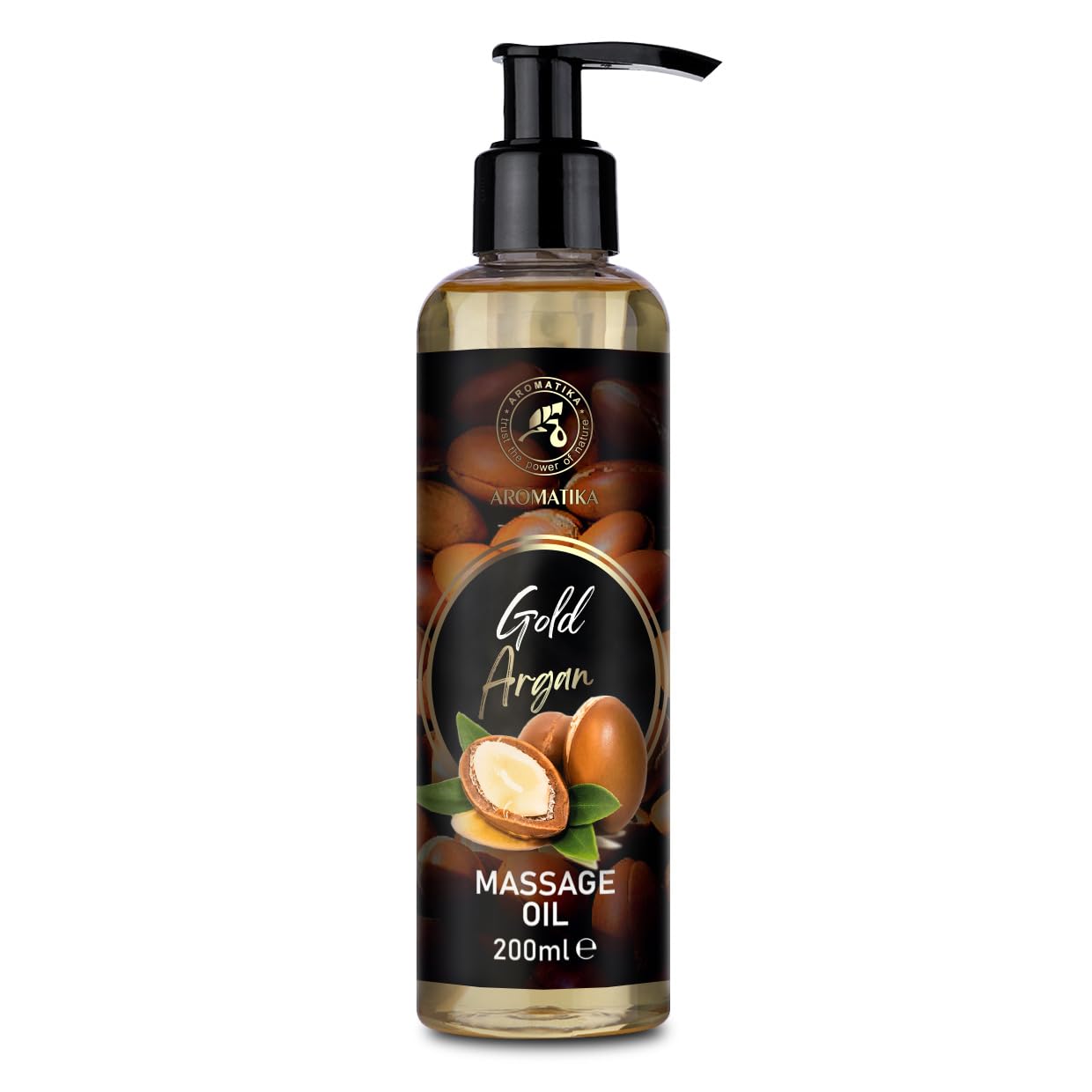 Massage Oil Gold Argan 200 ml - Blend of Almond Oil & Grape Seed Oil & Peach Kernel Oil & Jojoba Oil - Argan Oil - Cosmetic Oil - Massage Oil - Natural Oils - Body Oil - Skincare - Bodycare - Relax