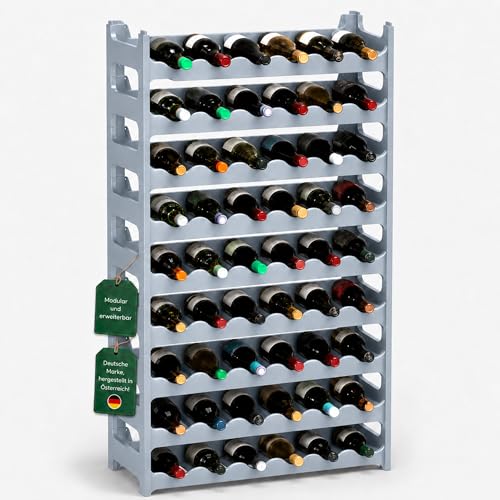 ARTECSIS® Weinregal stapelbar & modular erweiterbar Kunststoff für 60 Weinflaschen (betongrau) - Stabiles Flaschenregal & Getränkeregal Gastronomie-Qu