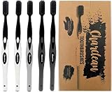 5 Pack Activated Charcoal Infused Toothbrush Ultra Soft Bristles - Naturally Whitening - Ergonomic Soft Touch Handle