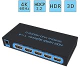 4K@60Hz HDMI Splitter 1x4 FiveHome Newest 1 in 4 Out HDMI Splitter Supports HDR,HDCP 2.2, Ultra HD,1080P, 3D