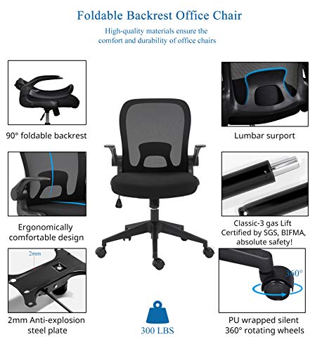Ipkig Ergonomic Office Chair Home Office Desk Chairs With Wheels And Flip Up Arms Foldable Backrest Mesh Computer Chair With Lumbar Support Black Pricepulse