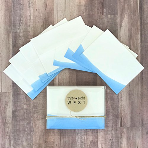 38West Blue Colored Dips and Shades Blank Note Cards made with 100% Natural White Woven Cotton Paper, 10 Cards and 10 Envelopes (Blue)
