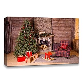 Canvas Wall Art Christmas Tree Celebration Painting Artwork for Home Prints Framed - 12x18 inches