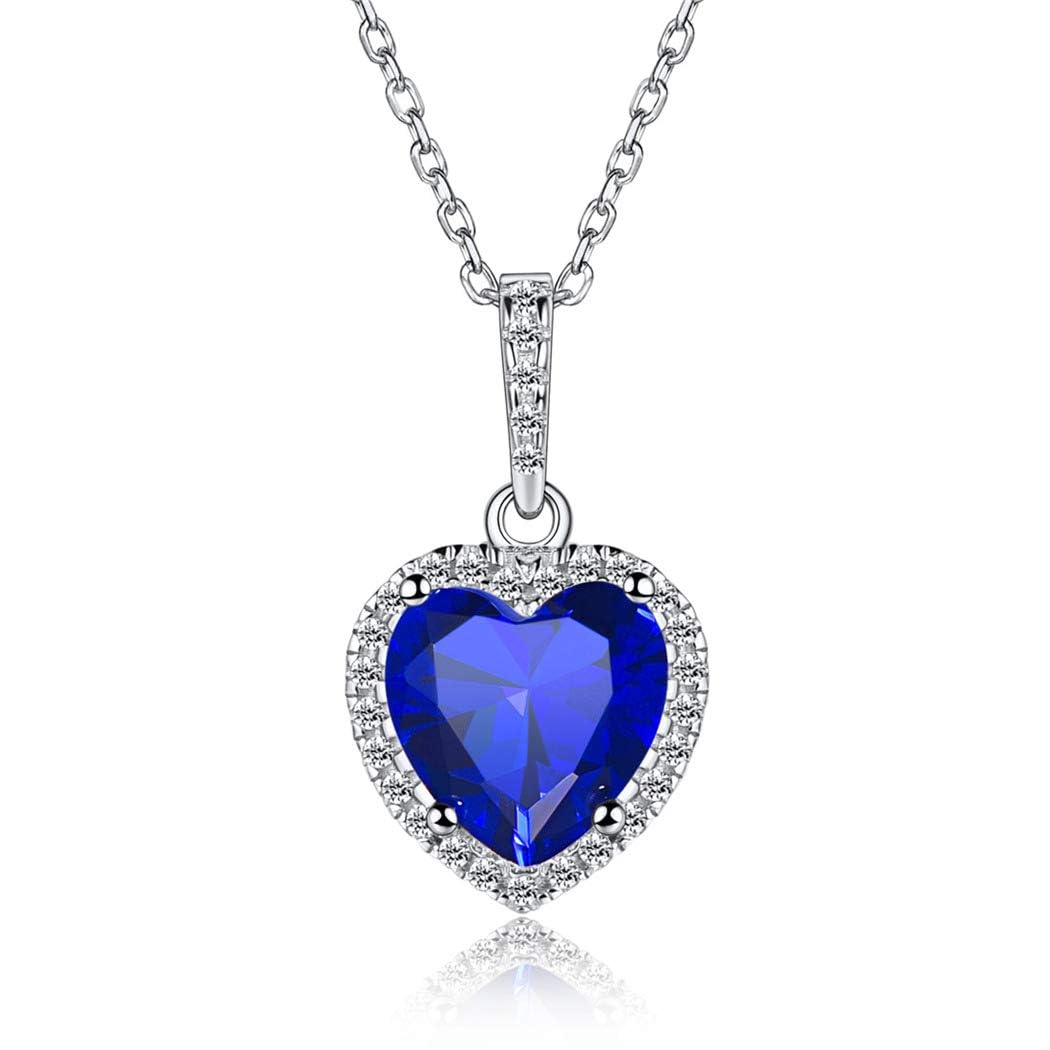 ChicSilver Simulated Sapphire Heart Pendant Birthstone Necklace For Women Silver 925 September Birthday Jewelry — image 1