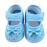 DZT1968® Baby Girl Cloth Soft Sole Round Dot Prewalker Mary Jane Shoes With Bowknot (6~12 Months, Blue)