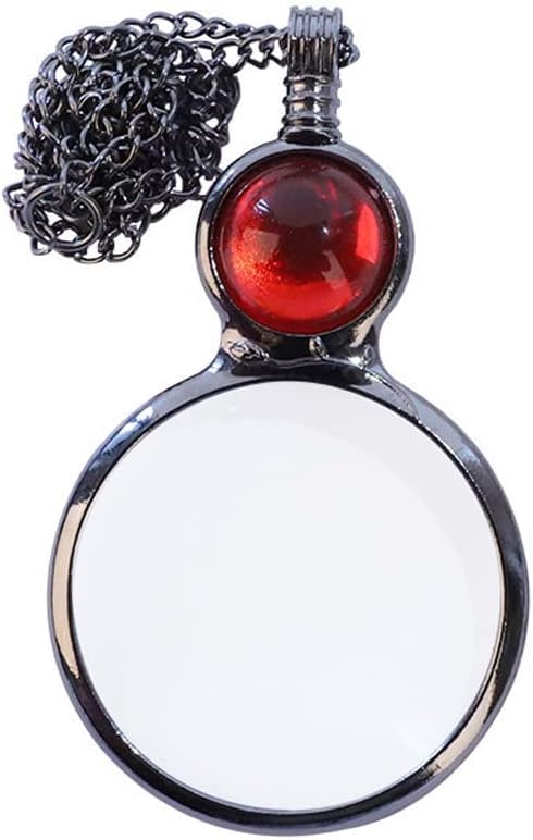 TOFBS Magnifier Pendant Necklace Gift,Magnifying Glass Necklace Optical Magnifier Lens with Vintage Lucky Crystal Bead Pendant for Library Reading Fine Print Zooming Increase Vision Jewelry (Red)