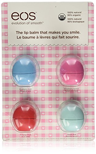 EOS Evolution of Smooth Sphere Lip Balm, Blueberry Acai, Strawberry Sorbet, Summer Fruit & Sweet Mint, 4 Piece