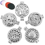5pcs Mix Style 30mm Stainless Steel Tone Alloy Locket Essential Oil Aromatherapy Diffuser Pendant Charms Necklace